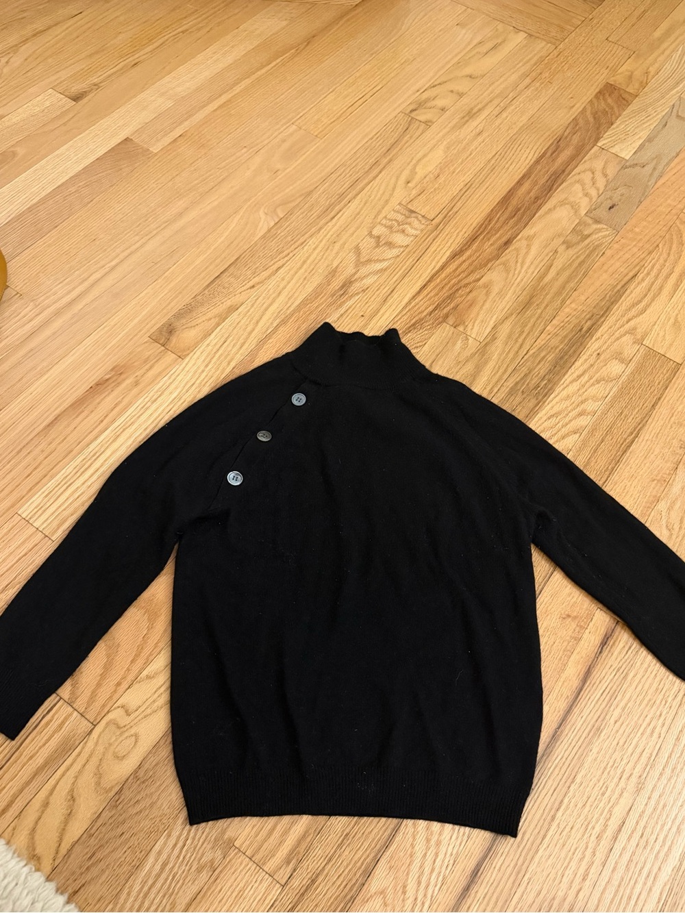 Nili Lotan Navy Cashmere Button-Shoulder Mock Neck Sweater XS